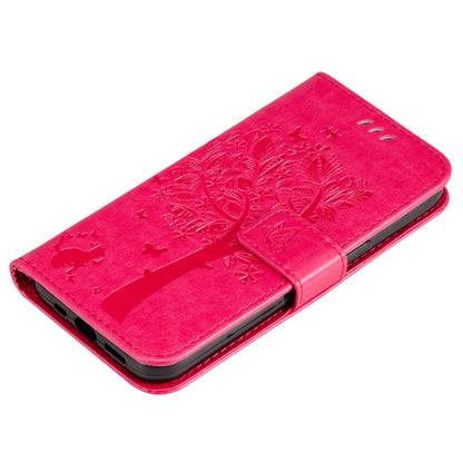 KT Imprinting Flower Series-3 Cat and Tree Pattern Imprinted Wallet Flip Cover PU Leather Stand Magnetic Clasp Shockproof Protection Case for Huawei nova 9 / Honor 50