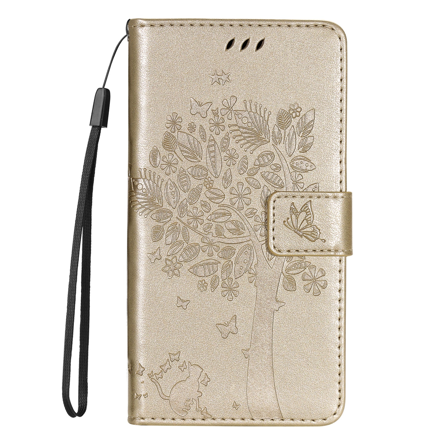 KT Imprinting Flower Series-3 Cat and Tree Pattern Imprinted Wallet Flip Cover PU Leather Stand Magnetic Clasp Shockproof Protection Case for Huawei nova 9 / Honor 50