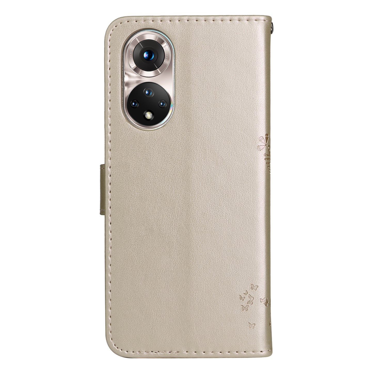 KT Imprinting Flower Series-3 Cat and Tree Pattern Imprinted Wallet Flip Cover PU Leather Stand Magnetic Clasp Shockproof Protection Case for Huawei nova 9 / Honor 50