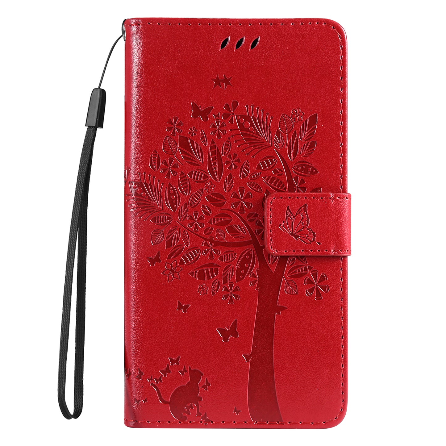 KT Imprinting Flower Series-3 Cat and Tree Pattern Imprinted Wallet Flip Cover PU Leather Stand Magnetic Clasp Shockproof Protection Case for Huawei nova 9 / Honor 50