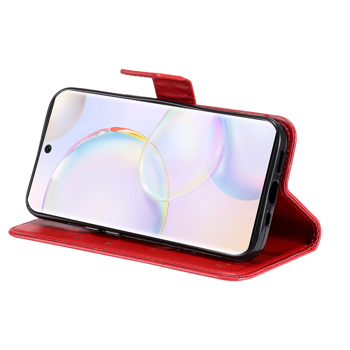 KT Imprinting Flower Series-3 Cat and Tree Pattern Imprinted Wallet Flip Cover PU Leather Stand Magnetic Clasp Shockproof Protection Case for Huawei nova 9 / Honor 50