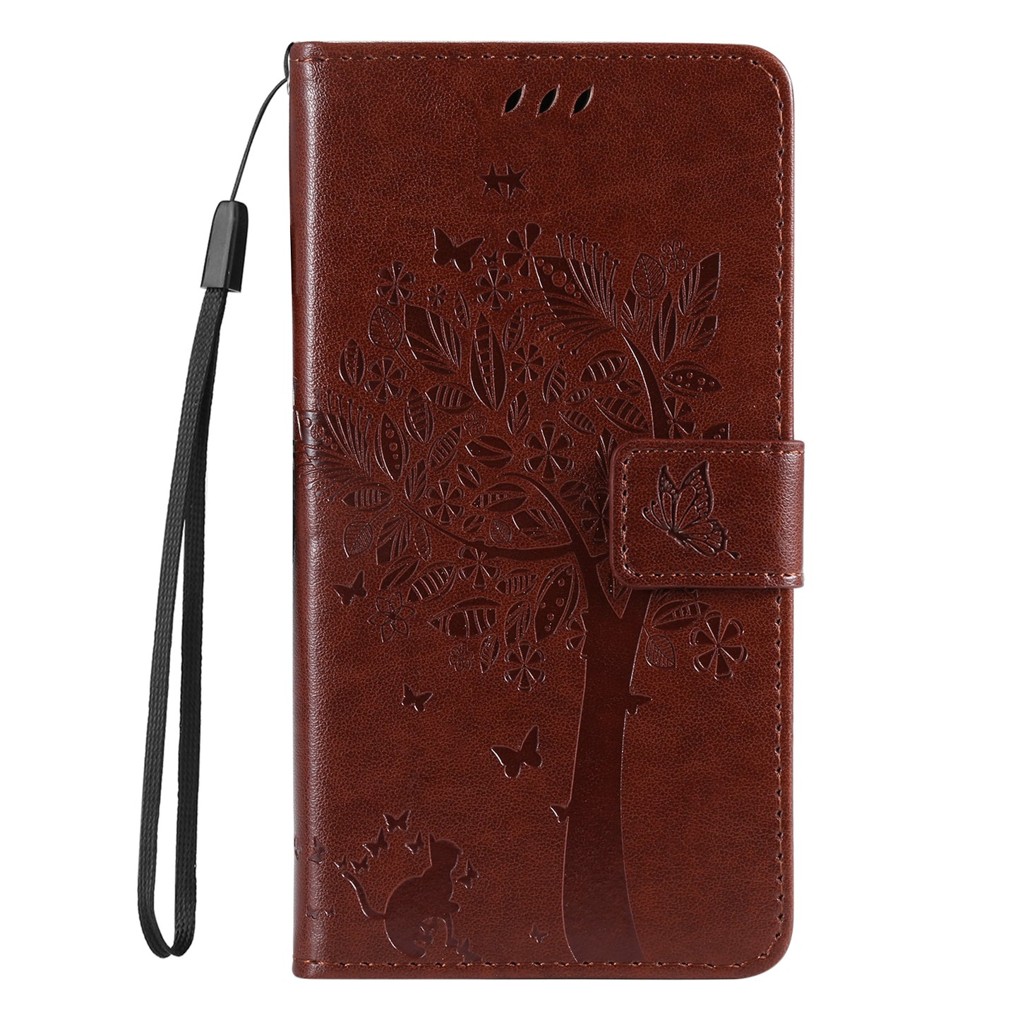KT Imprinting Flower Series-3 Cat and Tree Pattern Imprinted Wallet Flip Cover PU Leather Stand Magnetic Clasp Shockproof Protection Case for Huawei nova 9 / Honor 50