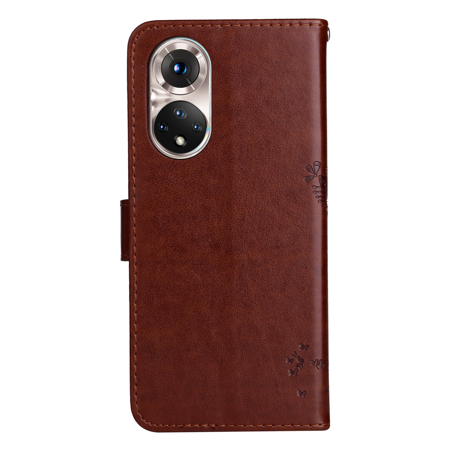 KT Imprinting Flower Series-3 Cat and Tree Pattern Imprinted Wallet Flip Cover PU Leather Stand Magnetic Clasp Shockproof Protection Case for Huawei nova 9 / Honor 50