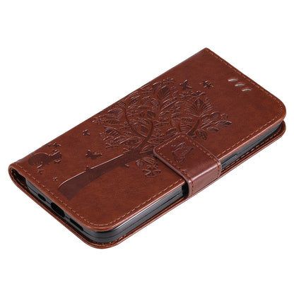 KT Imprinting Flower Series-3 Cat and Tree Pattern Imprinted Wallet Flip Cover PU Leather Stand Magnetic Clasp Shockproof Protection Case for Huawei nova 9 / Honor 50