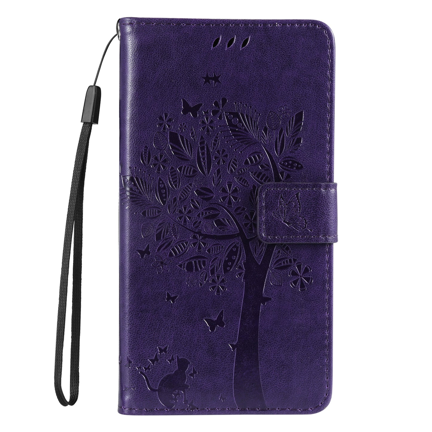 KT Imprinting Flower Series-3 Cat and Tree Pattern Imprinted Wallet Flip Cover PU Leather Stand Magnetic Clasp Shockproof Protection Case for Huawei nova 9 / Honor 50