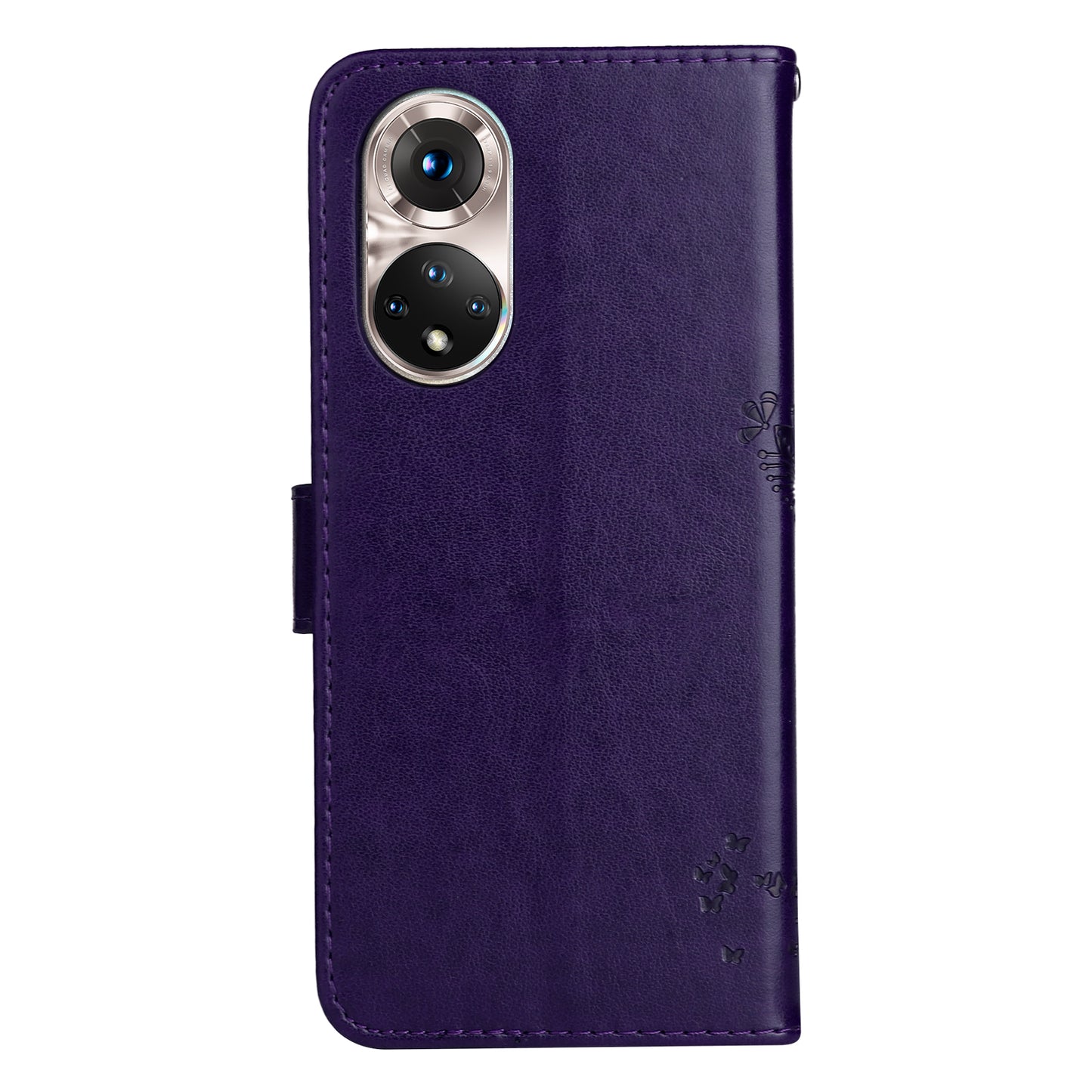 KT Imprinting Flower Series-3 Cat and Tree Pattern Imprinted Wallet Flip Cover PU Leather Stand Magnetic Clasp Shockproof Protection Case for Huawei nova 9 / Honor 50