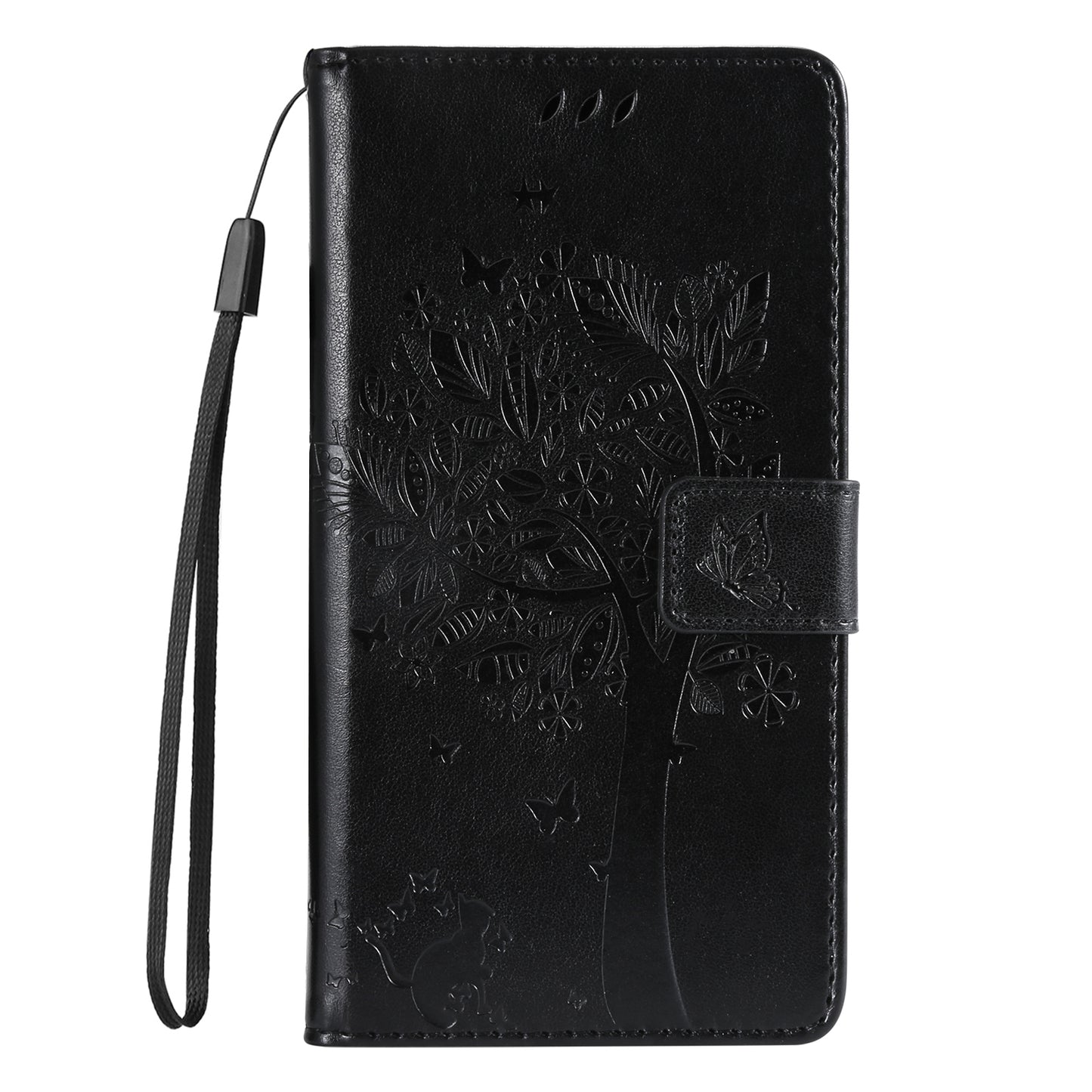 KT Imprinting Flower Series-3 Cat and Tree Pattern Imprinted Wallet Flip Cover PU Leather Stand Magnetic Clasp Shockproof Protection Case for Huawei nova 9 / Honor 50