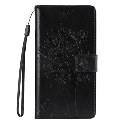 KT Imprinting Flower Series-3 Cat and Tree Pattern Imprinted Wallet Flip Cover PU Leather Stand Magnetic Clasp Shockproof Protection Case for Huawei nova 9 / Honor 50