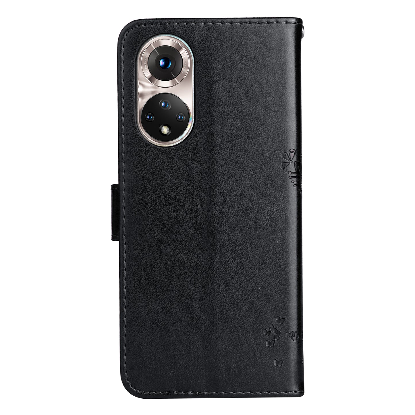 KT Imprinting Flower Series-3 Cat and Tree Pattern Imprinted Wallet Flip Cover PU Leather Stand Magnetic Clasp Shockproof Protection Case for Huawei nova 9 / Honor 50
