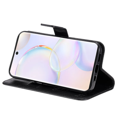 KT Imprinting Flower Series-3 Cat and Tree Pattern Imprinted Wallet Flip Cover PU Leather Stand Magnetic Clasp Shockproof Protection Case for Huawei nova 9 / Honor 50