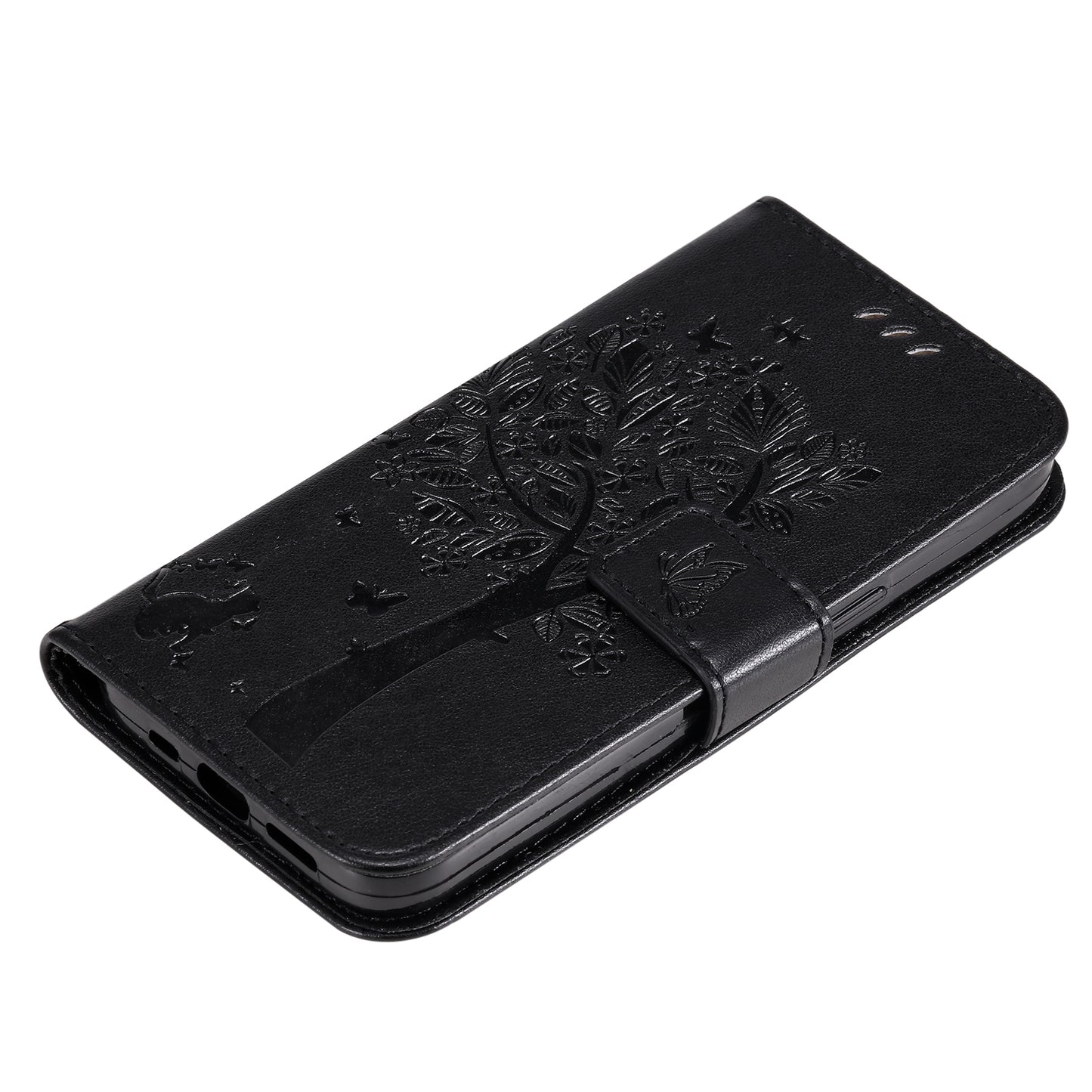 KT Imprinting Flower Series-3 Cat and Tree Pattern Imprinted Wallet Flip Cover PU Leather Stand Magnetic Clasp Shockproof Protection Case for Huawei nova 9 / Honor 50