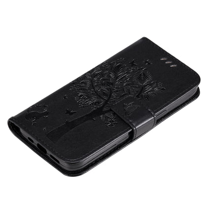 KT Imprinting Flower Series-3 Cat and Tree Pattern Imprinted Wallet Flip Cover PU Leather Stand Magnetic Clasp Shockproof Protection Case for Huawei nova 9 / Honor 50