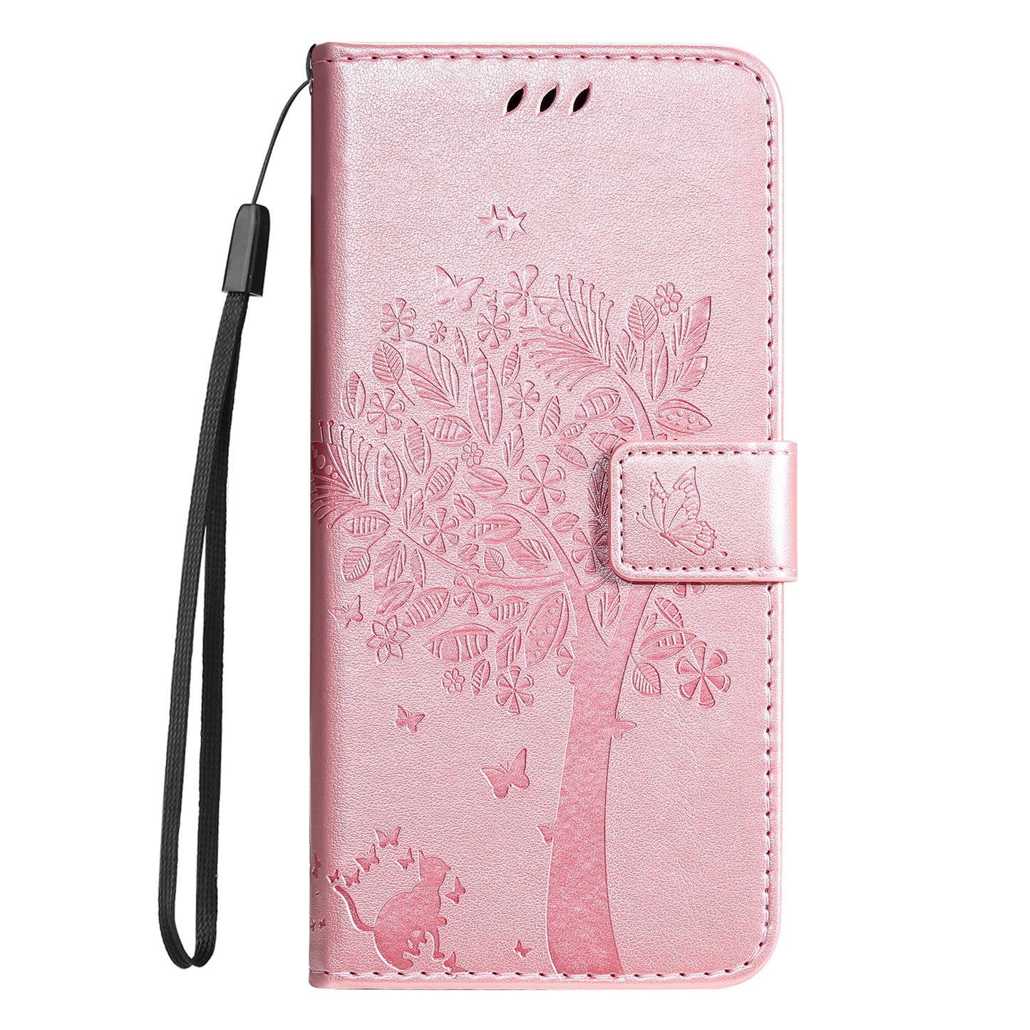 KT Imprinting Flower Series-3 Cat and Tree Pattern Imprinted Wallet Flip Cover PU Leather Stand Magnetic Clasp Shockproof Protection Case for Huawei nova 9 / Honor 50