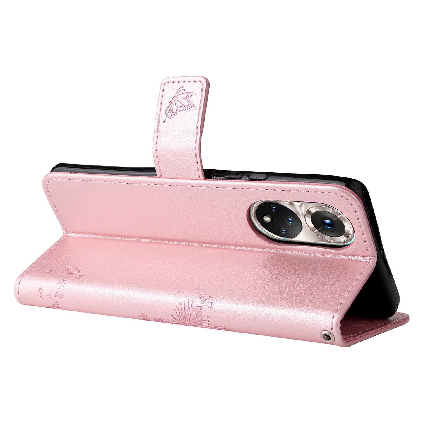 KT Imprinting Flower Series-3 Cat and Tree Pattern Imprinted Wallet Flip Cover PU Leather Stand Magnetic Clasp Shockproof Protection Case for Huawei nova 9 / Honor 50