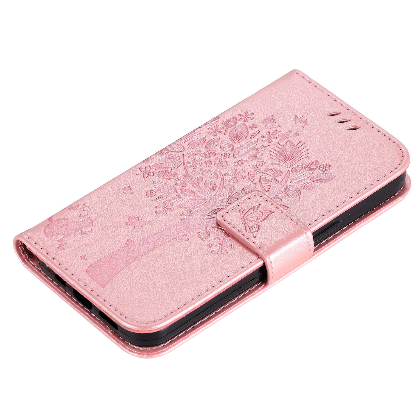 KT Imprinting Flower Series-3 Cat and Tree Pattern Imprinted Wallet Flip Cover PU Leather Stand Magnetic Clasp Shockproof Protection Case for Huawei nova 9 / Honor 50