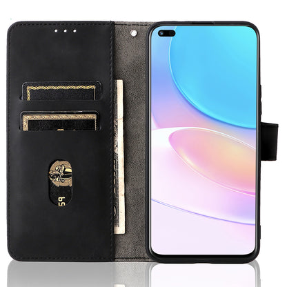 Folio Flip Skin-touch Feeling Case Drop-proof Stand Wallet Leather Phone Cover with Strap for Honor 50 Lite/Huawei nova 8i