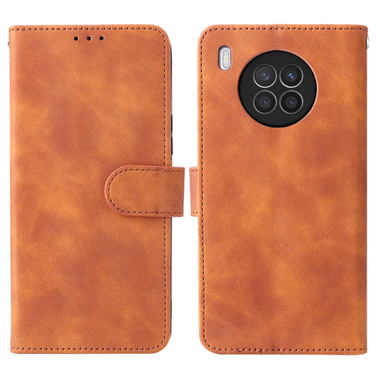 Folio Flip Skin-touch Feeling Case Drop-proof Stand Wallet Leather Phone Cover with Strap for Honor 50 Lite/Huawei nova 8i