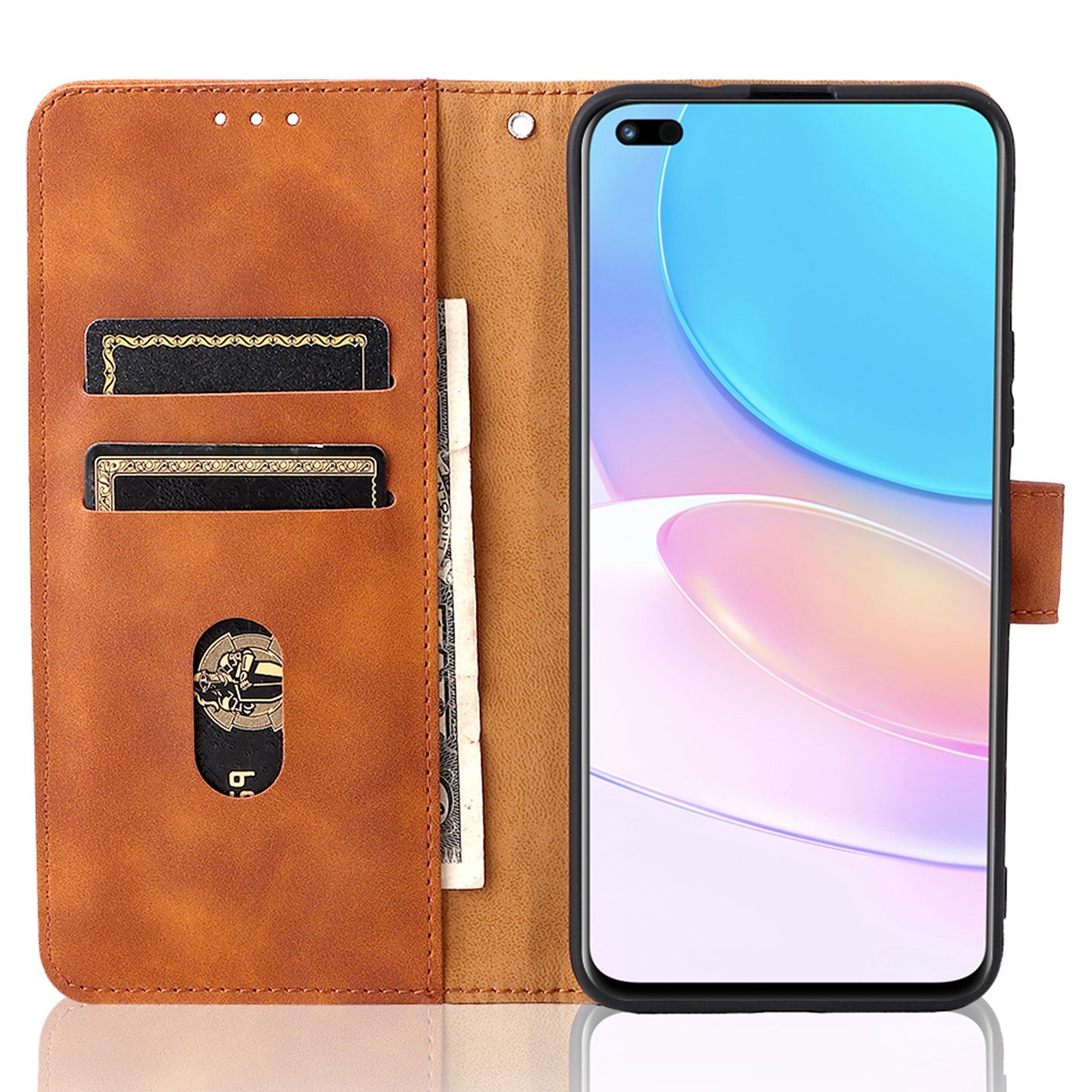 Folio Flip Skin-touch Feeling Case Drop-proof Stand Wallet Leather Phone Cover with Strap for Honor 50 Lite/Huawei nova 8i