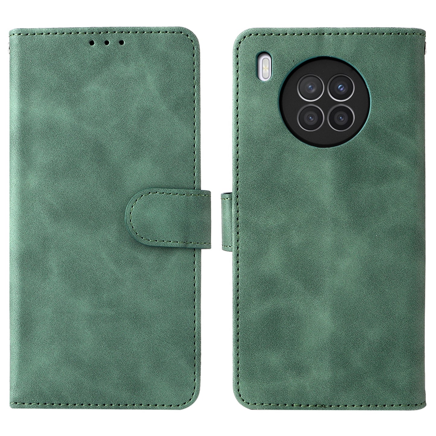 Folio Flip Skin-touch Feeling Case Drop-proof Stand Wallet Leather Phone Cover with Strap for Honor 50 Lite/Huawei nova 8i