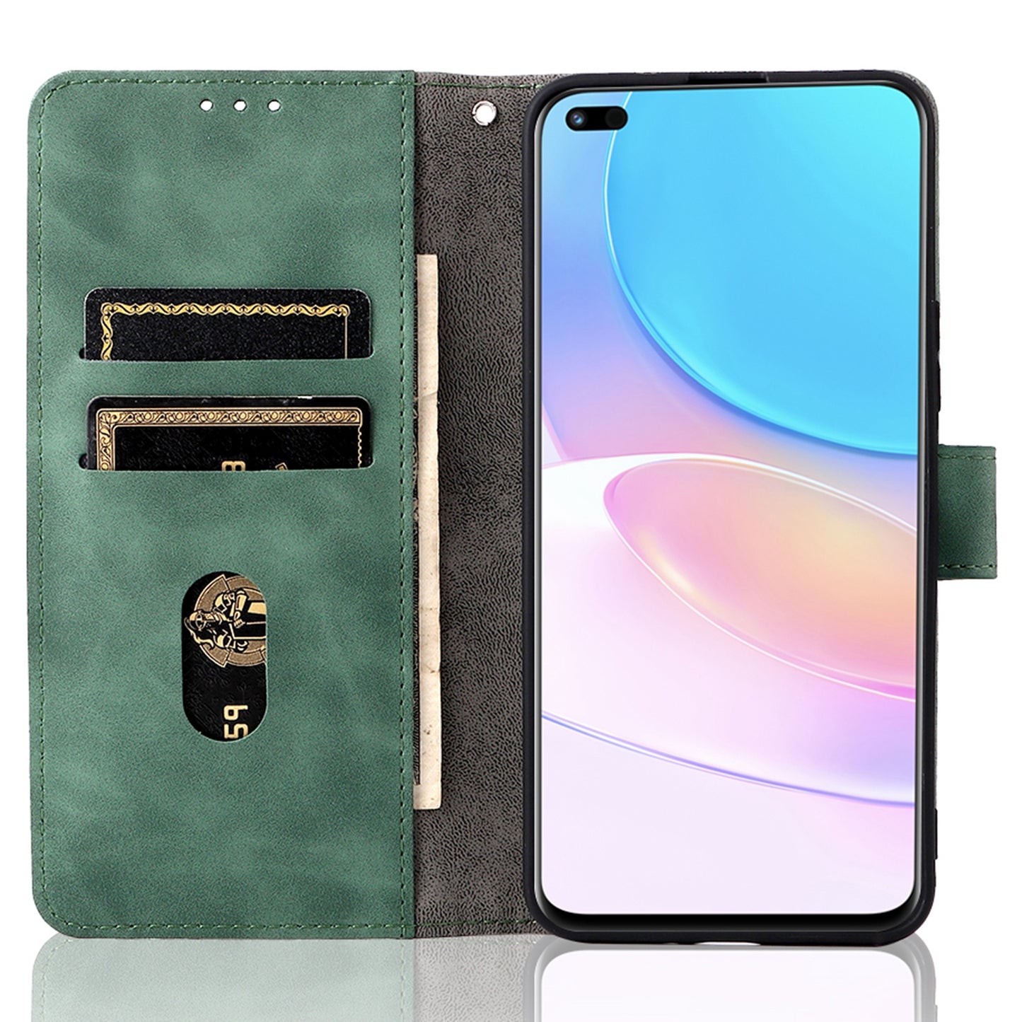 Folio Flip Skin-touch Feeling Case Drop-proof Stand Wallet Leather Phone Cover with Strap for Honor 50 Lite/Huawei nova 8i
