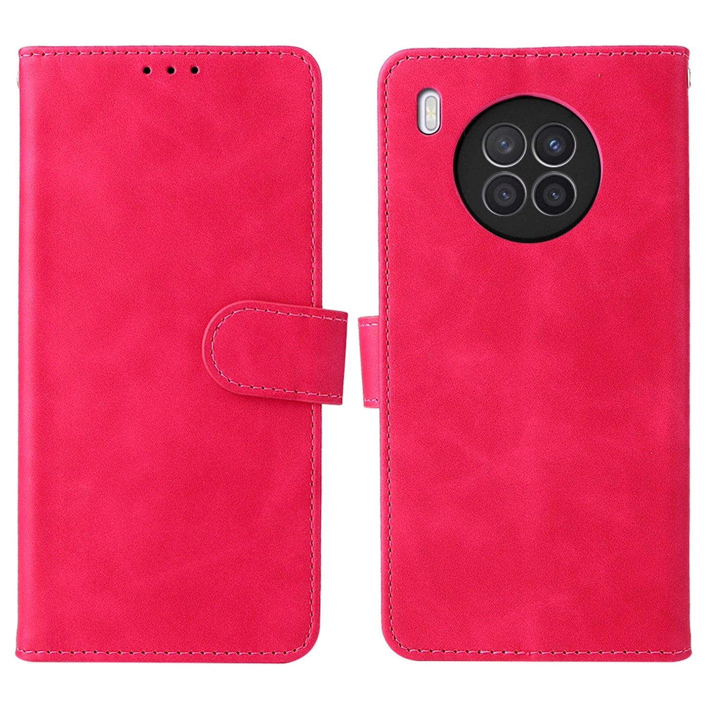 Folio Flip Skin-touch Feeling Case Drop-proof Stand Wallet Leather Phone Cover with Strap for Honor 50 Lite/Huawei nova 8i