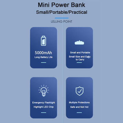 D18 5000mAh Small Portable Charger Mini Power Bank Type-C Compact Phone Charger with Flashlight