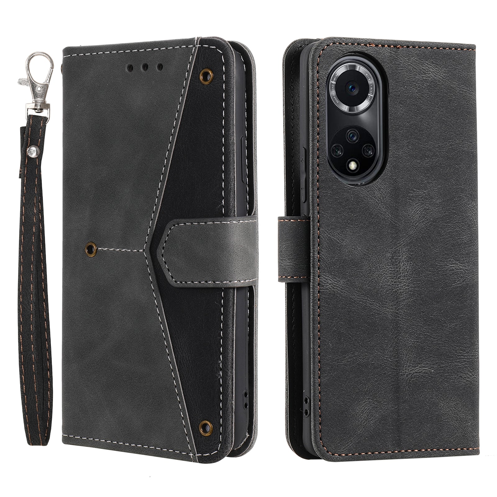 For Huawei nova 9 Shockproof PU Leather Wallet Phone Stand Case Rivet Decor Full Protection Phone Cover