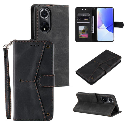 For Huawei nova 9 Shockproof PU Leather Wallet Phone Stand Case Rivet Decor Full Protection Phone Cover