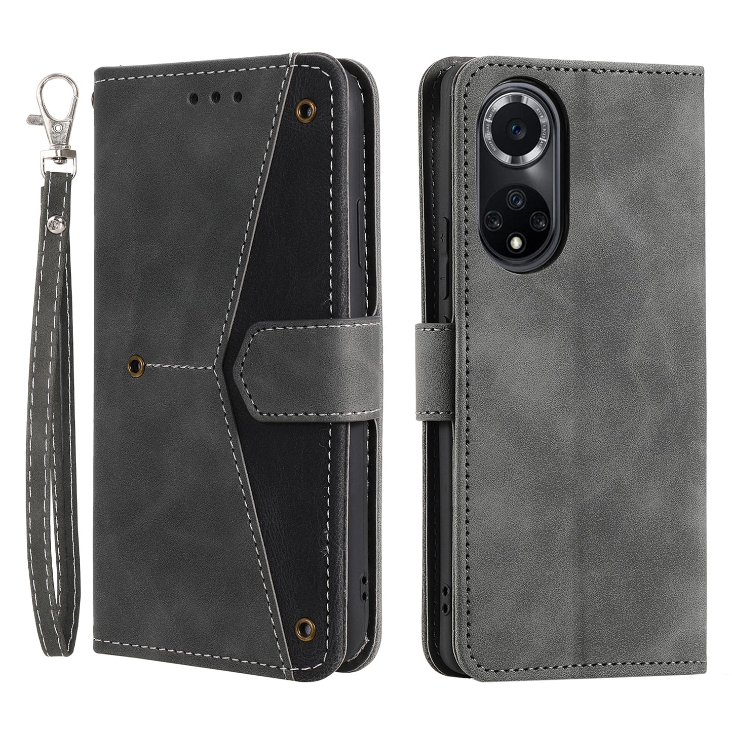 For Huawei nova 9 Shockproof PU Leather Wallet Phone Stand Case Rivet Decor Full Protection Phone Cover