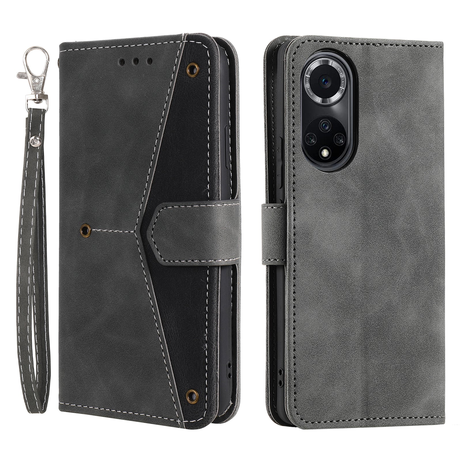 For Huawei nova 9 Shockproof PU Leather Wallet Phone Stand Case Rivet Decor Full Protection Phone Cover