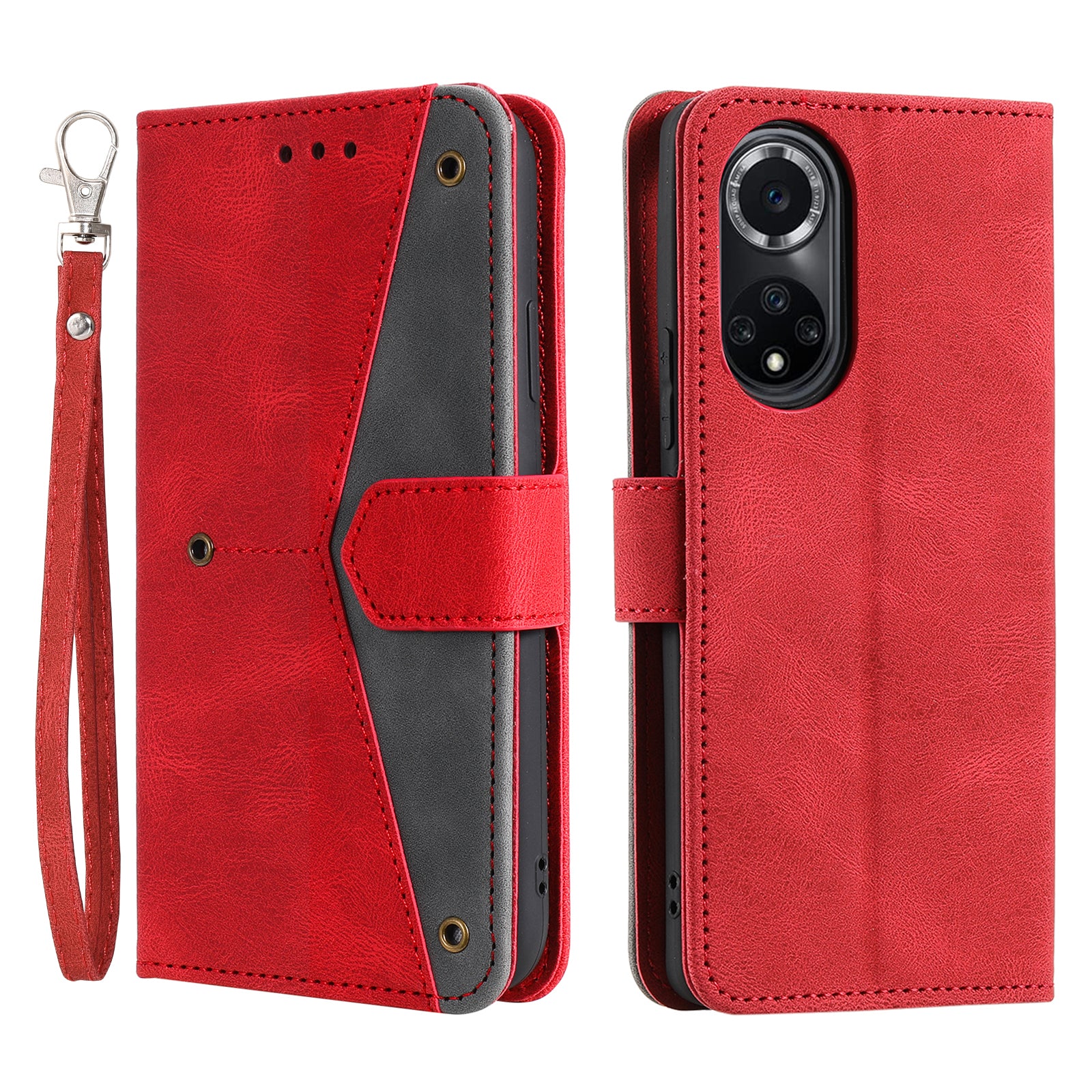 For Huawei nova 9 Shockproof PU Leather Wallet Phone Stand Case Rivet Decor Full Protection Phone Cover