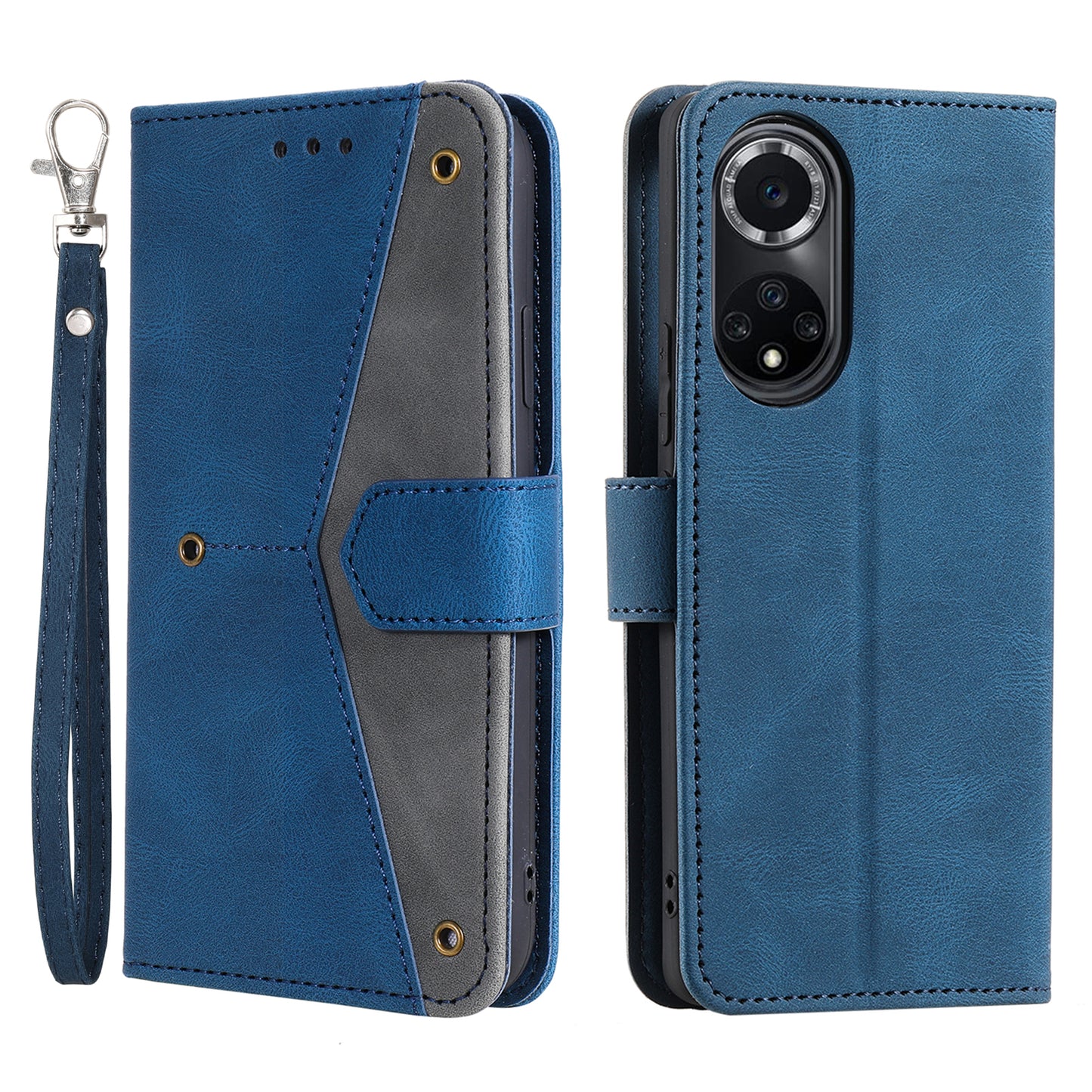 For Huawei nova 9 Shockproof PU Leather Wallet Phone Stand Case Rivet Decor Full Protection Phone Cover