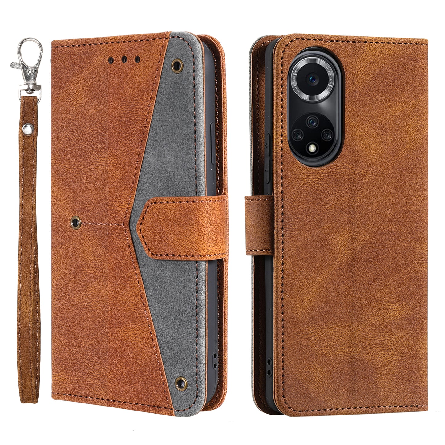 For Huawei nova 9 Shockproof PU Leather Wallet Phone Stand Case Rivet Decor Full Protection Phone Cover