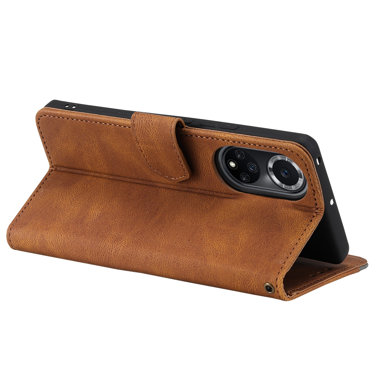 For Huawei nova 9 Shockproof PU Leather Wallet Phone Stand Case Rivet Decor Full Protection Phone Cover