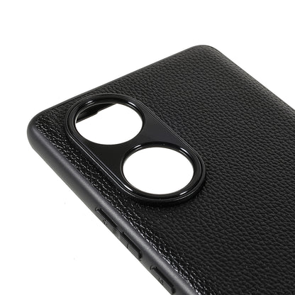 Drop-proof Precise Cutout Litchi Texture Case Genuine Leather Coated TPU + PC Phone Cover Shell for Honor 50/Huawei nova 9