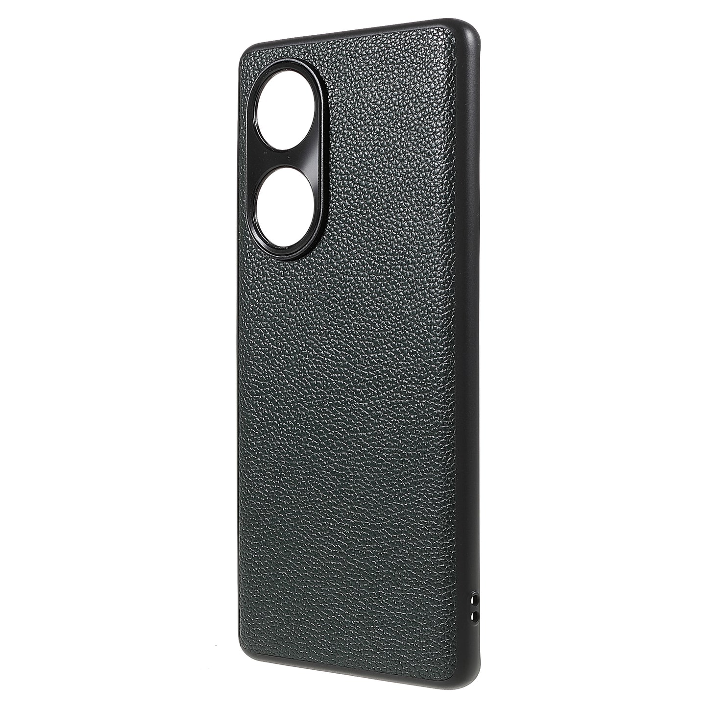 Drop-proof Precise Cutout Litchi Texture Case Genuine Leather Coated TPU + PC Phone Cover Shell for Honor 50/Huawei nova 9