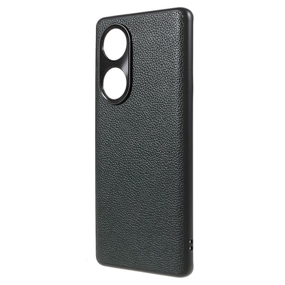 Drop-proof Precise Cutout Litchi Texture Case Genuine Leather Coated TPU + PC Phone Cover Shell for Honor 50/Huawei nova 9
