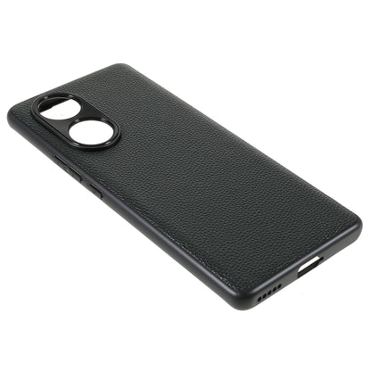Drop-proof Precise Cutout Litchi Texture Case Genuine Leather Coated TPU + PC Phone Cover Shell for Honor 50/Huawei nova 9
