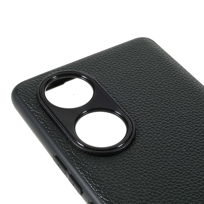 Drop-proof Precise Cutout Litchi Texture Case Genuine Leather Coated TPU + PC Phone Cover Shell for Honor 50/Huawei nova 9