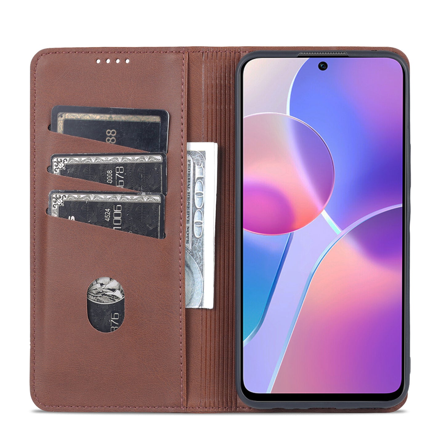 AZNS Magnetic Auto-absorbed Wallet Stand Design PU Leather Shockproof Phone Cover Case for Honor X30i