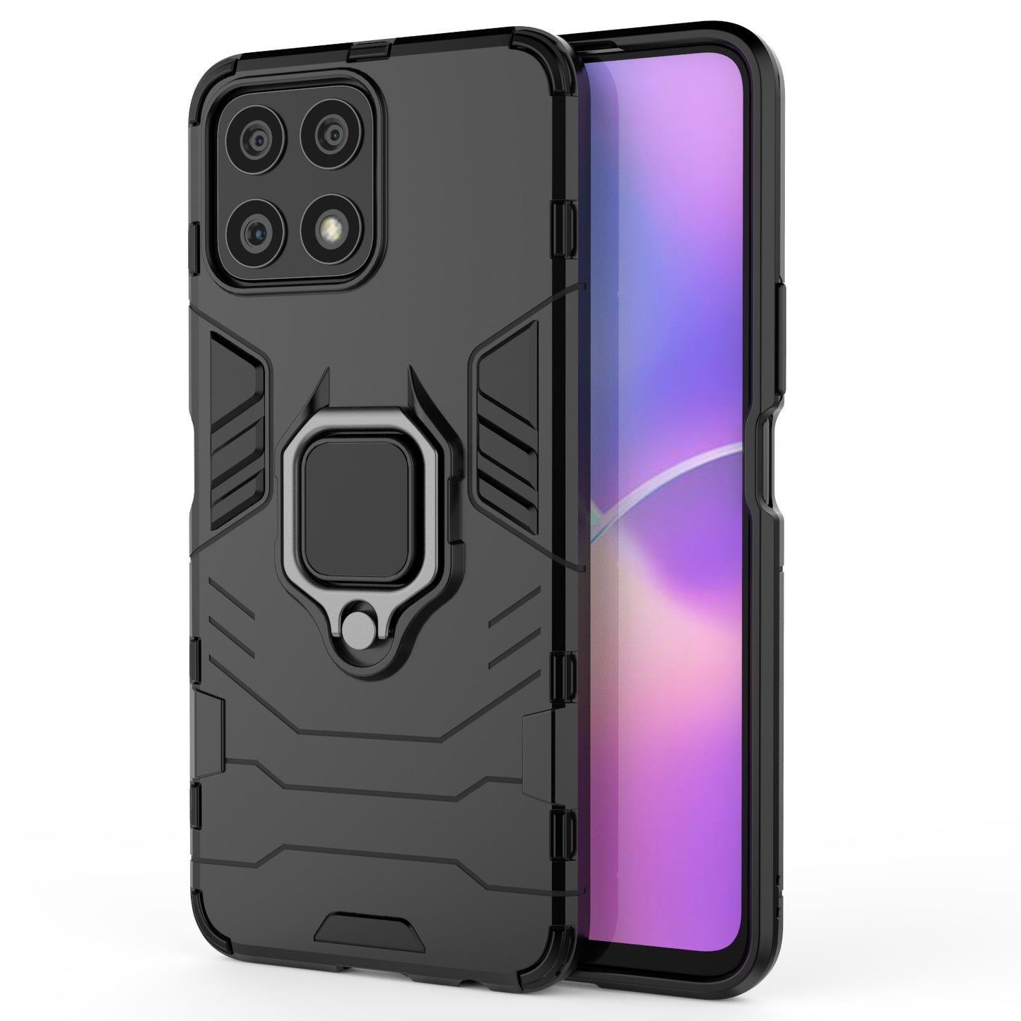 Fingerprint-proof Dual-layer Soft Flexible TPU and Hard PC Shockproof Protective Case with Ring Holder Kickstand for Honor X30i