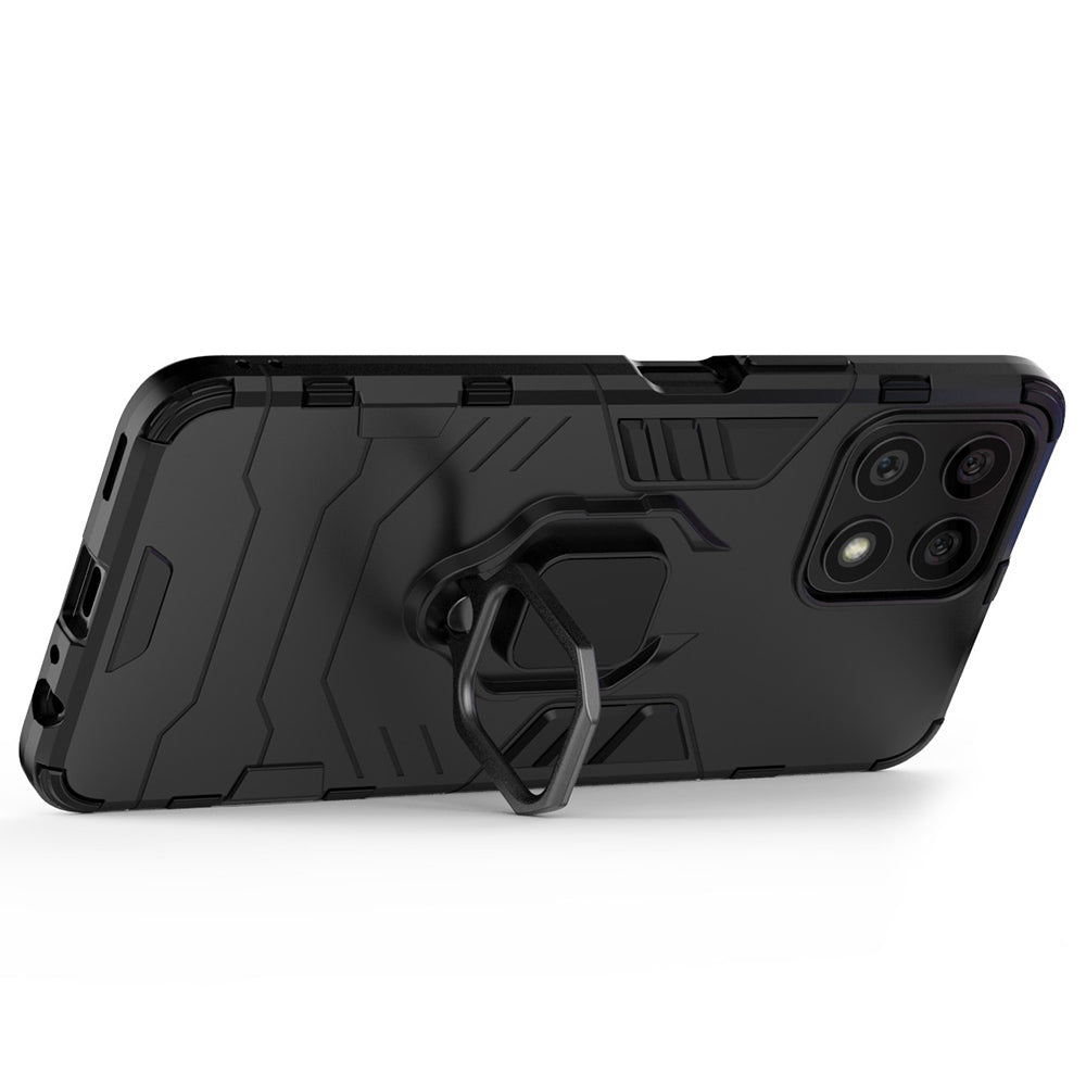 Fingerprint-proof Dual-layer Soft Flexible TPU and Hard PC Shockproof Protective Case with Ring Holder Kickstand for Honor X30i