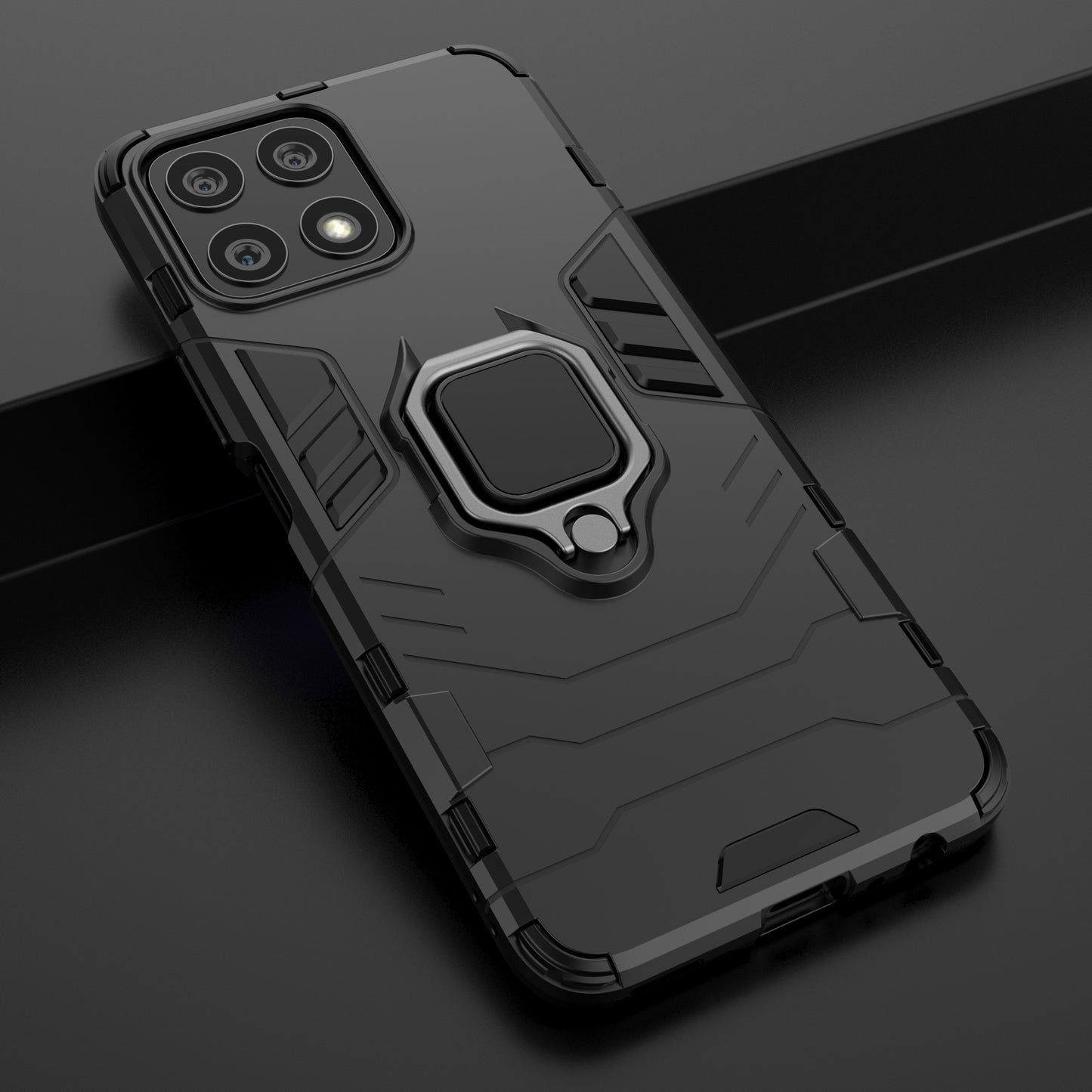 Fingerprint-proof Dual-layer Soft Flexible TPU and Hard PC Shockproof Protective Case with Ring Holder Kickstand for Honor X30i