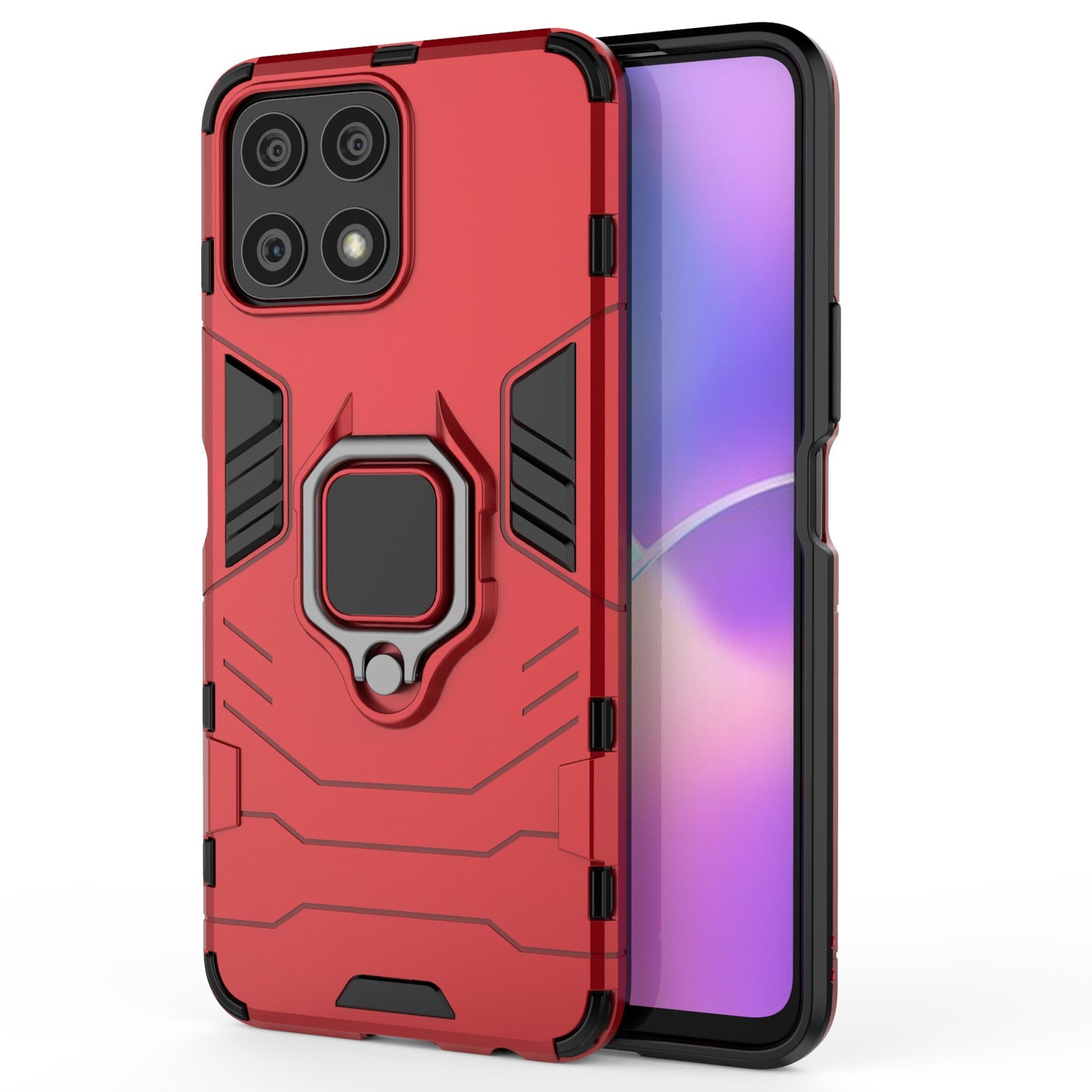 Fingerprint-proof Dual-layer Soft Flexible TPU and Hard PC Shockproof Protective Case with Ring Holder Kickstand for Honor X30i