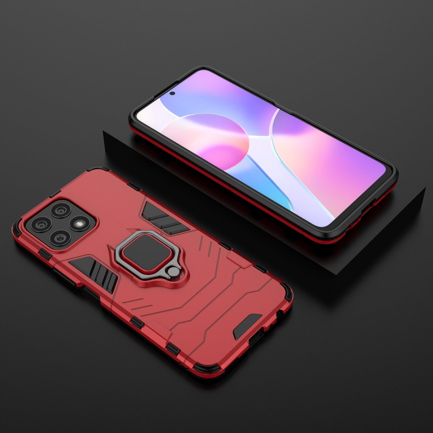 Fingerprint-proof Dual-layer Soft Flexible TPU and Hard PC Shockproof Protective Case with Ring Holder Kickstand for Honor X30i