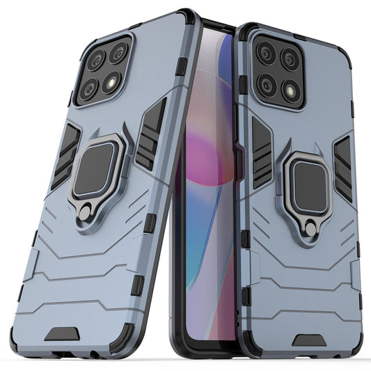 Fingerprint-proof Dual-layer Soft Flexible TPU and Hard PC Shockproof Protective Case with Ring Holder Kickstand for Honor X30i