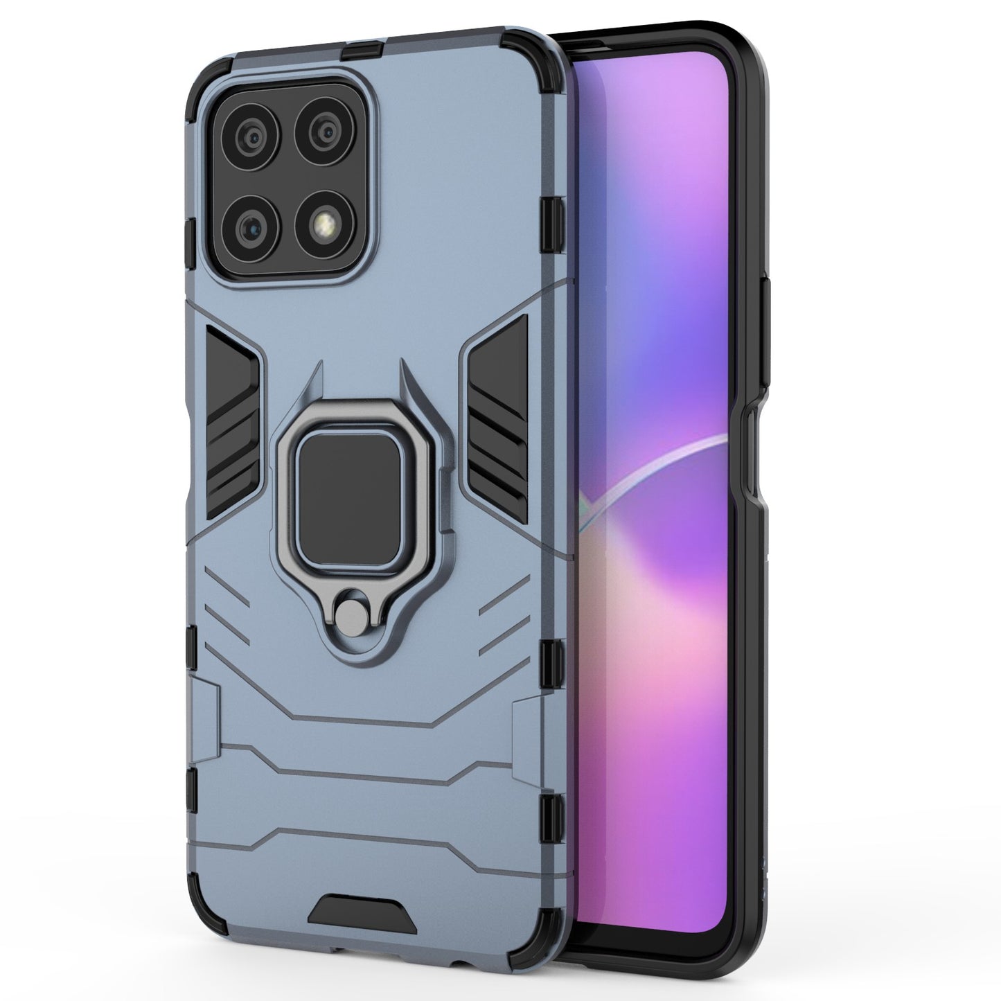 Fingerprint-proof Dual-layer Soft Flexible TPU and Hard PC Shockproof Protective Case with Ring Holder Kickstand for Honor X30i
