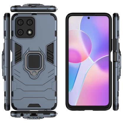 Fingerprint-proof Dual-layer Soft Flexible TPU and Hard PC Shockproof Protective Case with Ring Holder Kickstand for Honor X30i
