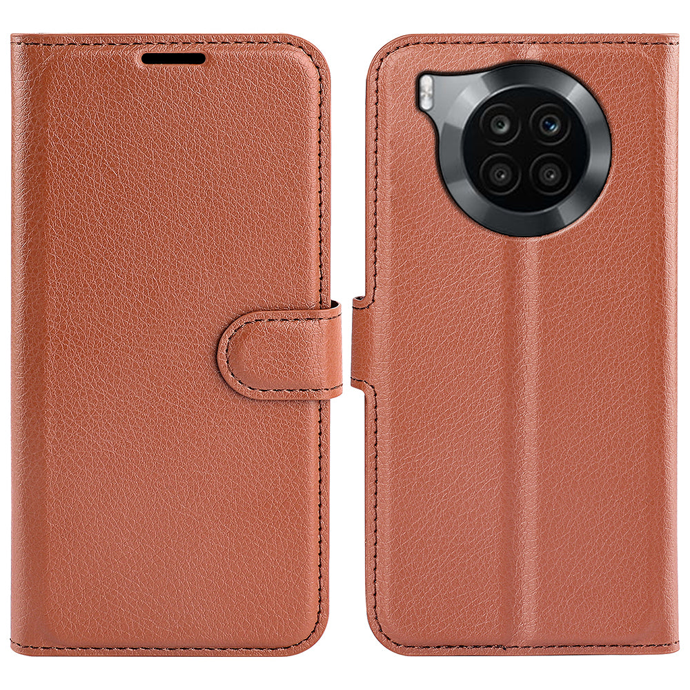 Shockproof PU Leather Coated TPU Mobile Phone Case Litchi Texture Stand Wallet Flip Protective Phone Cover for Huawei nova 8i/Honor 50 Lite