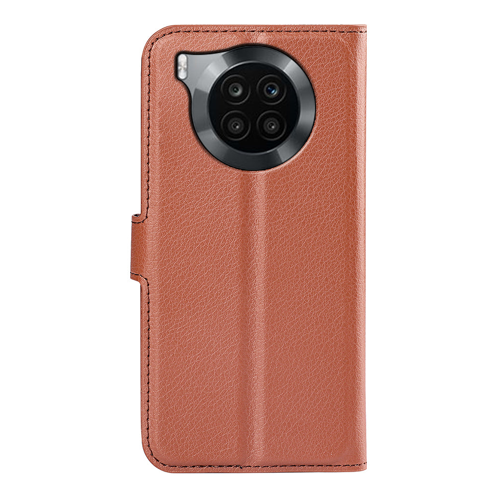 Shockproof PU Leather Coated TPU Mobile Phone Case Litchi Texture Stand Wallet Flip Protective Phone Cover for Huawei nova 8i/Honor 50 Lite